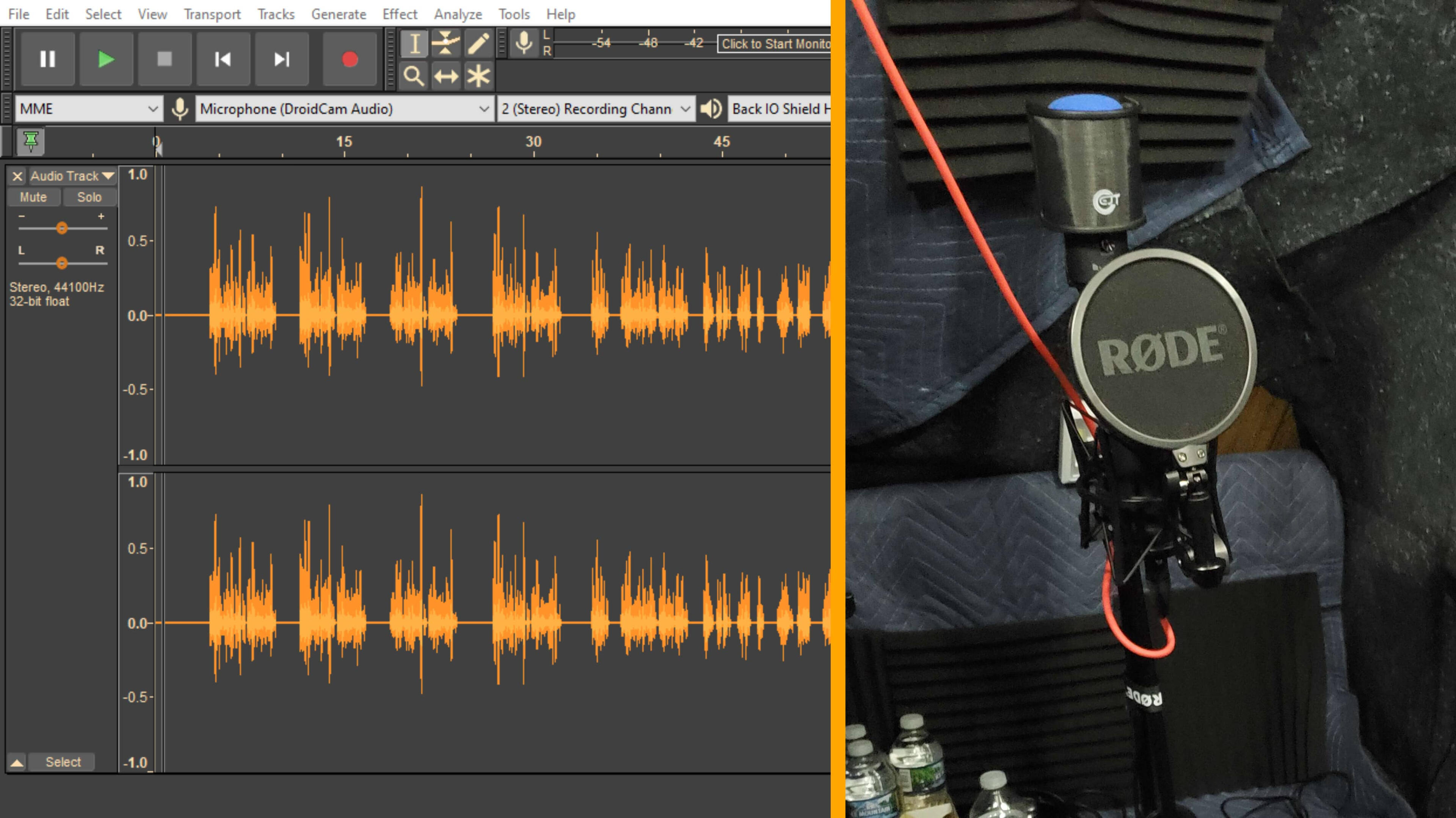 An older Audacity recording screenshot and one microphone configuration I have used. An older Audacity recording screenshot and one microphone configuration I have used.