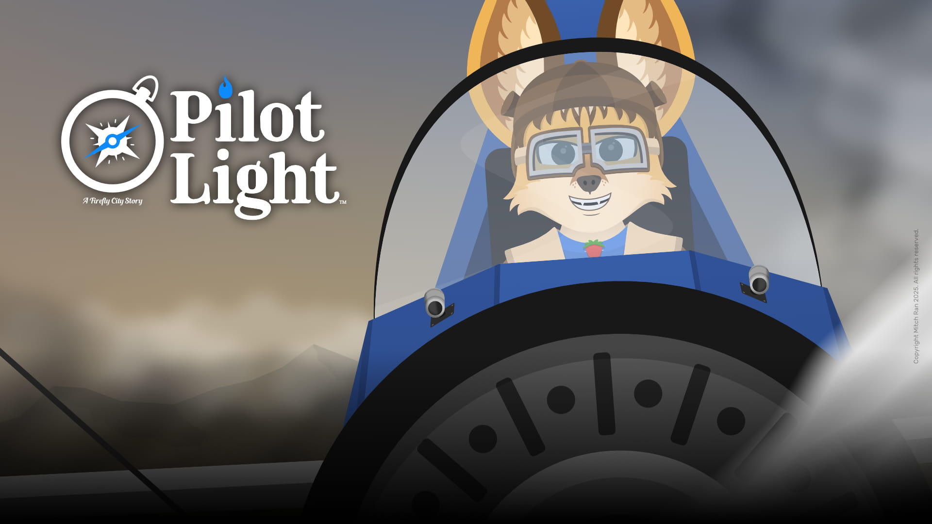 A promotional poster featuring Elsie Adams flying her biplane Skyspark with a determined expression. A promotional poster featuring Elsie Adams flying her biplane Skyspark with a determined expression.