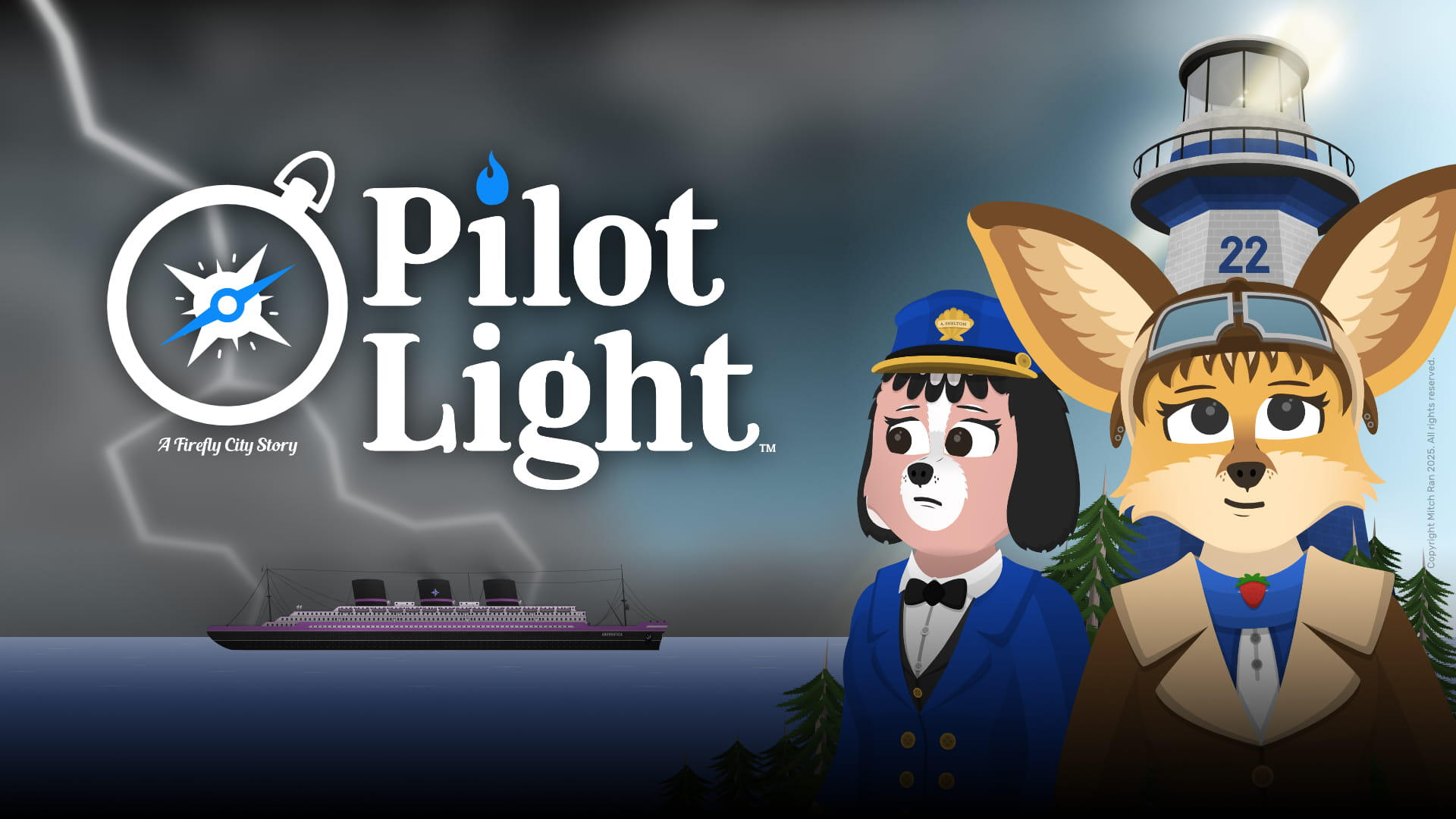 Elsie Adams and Alice Shelton in front of the Half Moon Island lighthouse with the ocean liner S.S. Aberratica in the distance. Elsie Adams (front) and Alice Shelton in front of the Half Moon Island lighthouse with the ocean liner S.S. Aberratica in the distance.