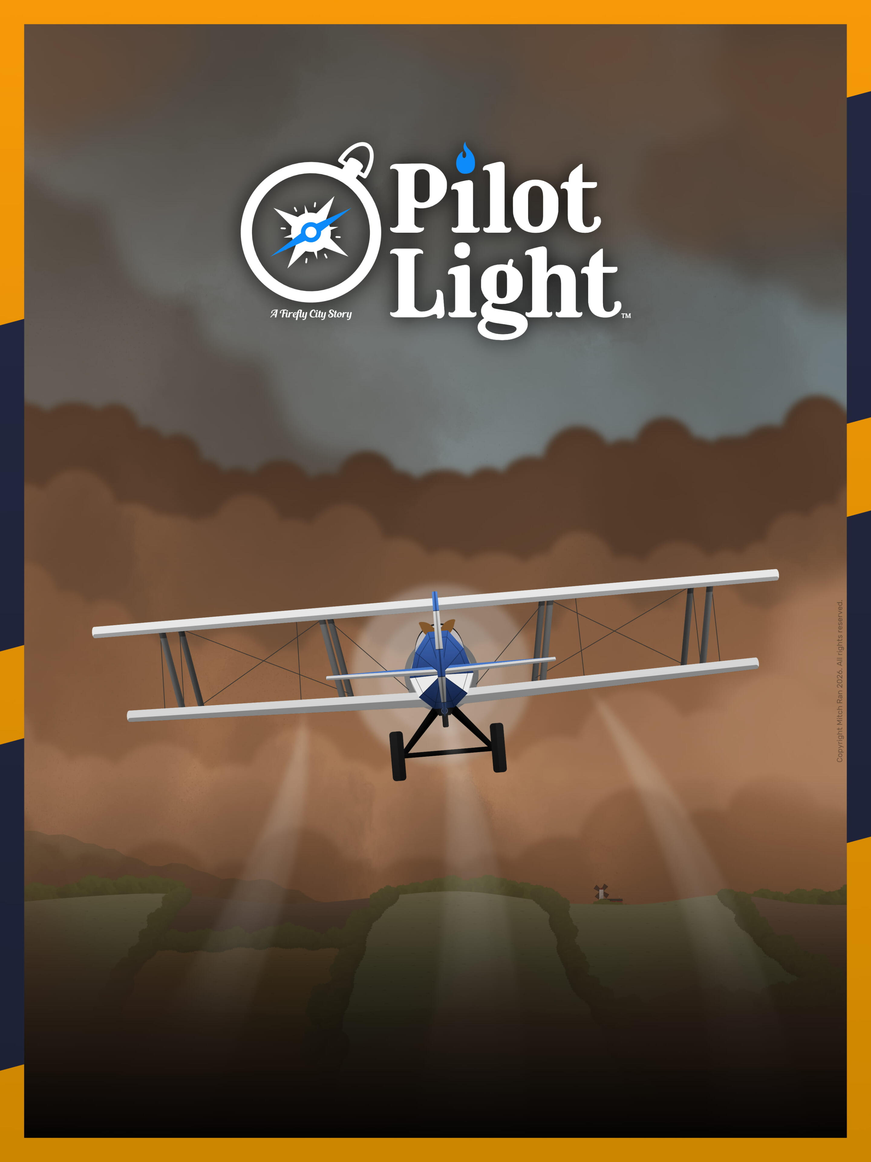 A promotional poster for Pilot Light featuring Elsie Adams flying toward an approaching dust storm in her biplane Skyspark. A promotional poster for Pilot Light featuring Elsie Adams flying toward an approaching dust storm in her biplane Skyspark.